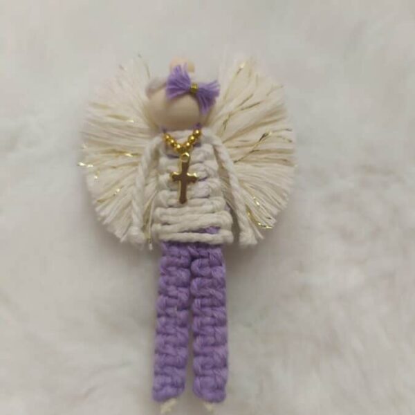 Petit ange gardien sur broche pour offrir lors d'un baptême avec crucifix en laiton doré